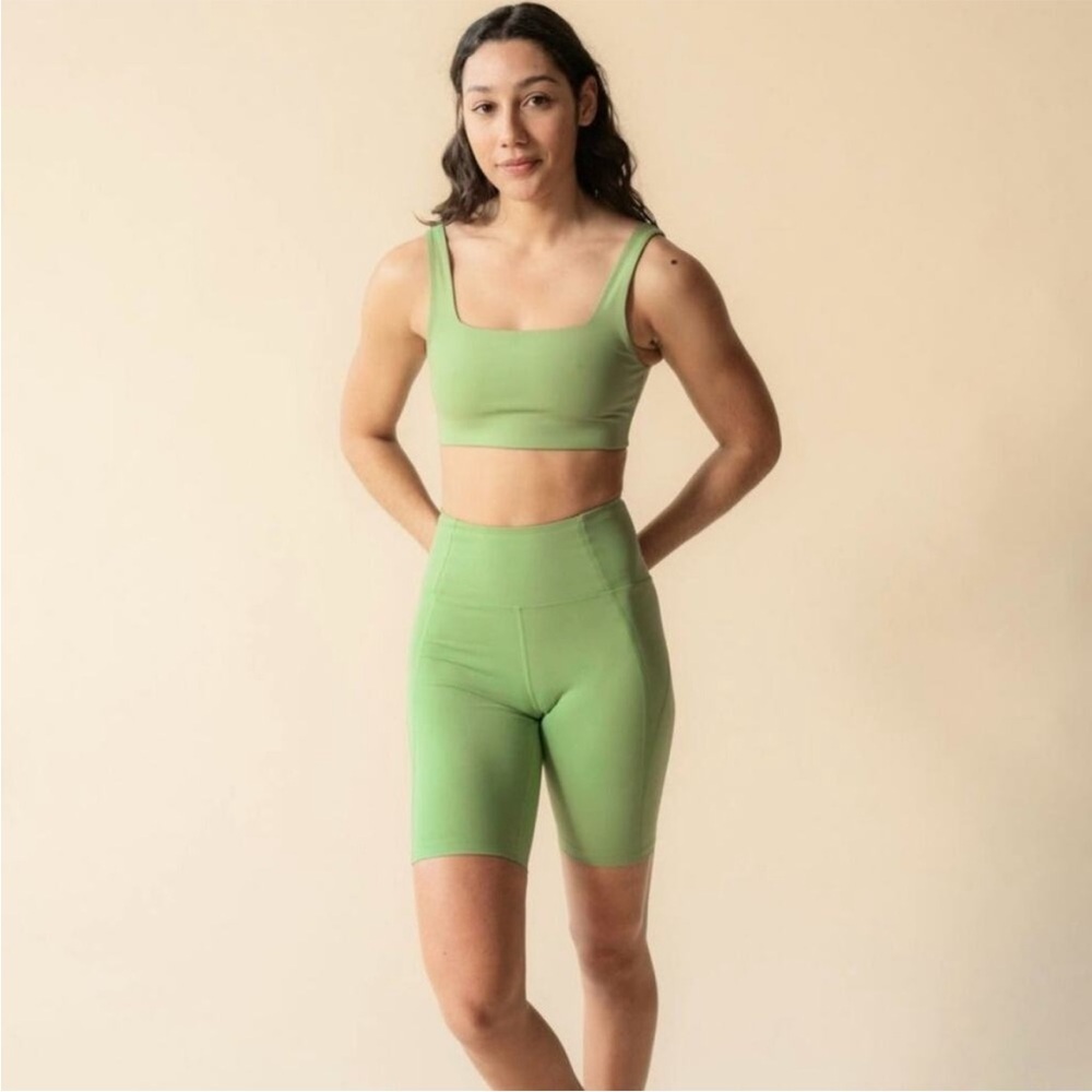 Girlfriend Collective High Rise Biker Shorts in Mantis
